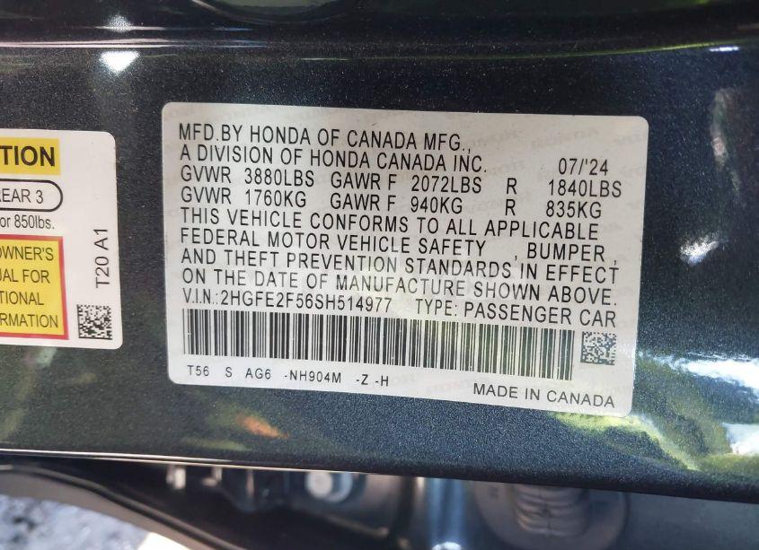 Photo 9 of 2025 Honda Civic SPORT (VIN 2HGFE2F56SH514977)