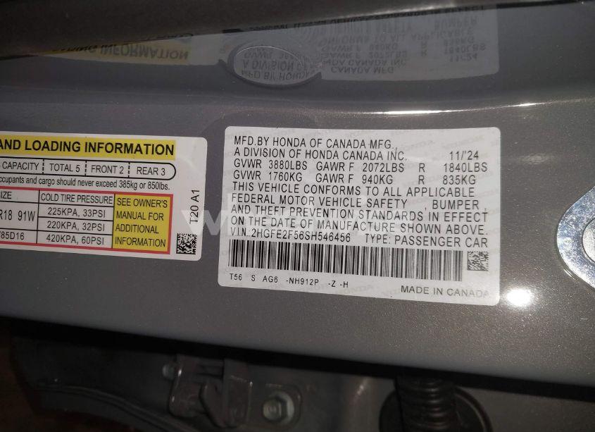 Photo 9 of 2025 Honda Civic SPORT (VIN 2HGFE2F56SH546456)