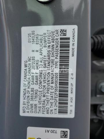 Photo 10 of 2025 HONDA CIVIC SPORT (VIN 2HGFE2F56SH563905)
