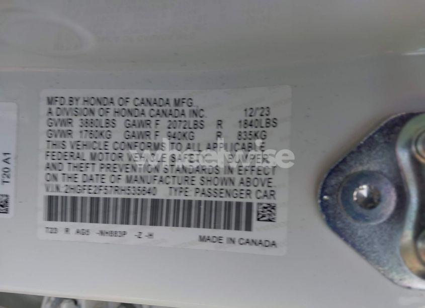 Photo 9 of 2024 Honda Civic SPORT (VIN 2HGFE2F57RH535640)