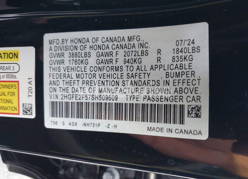 Photo 9 of 2025 Honda Civic SPORT (VIN 2HGFE2F57SH509609)