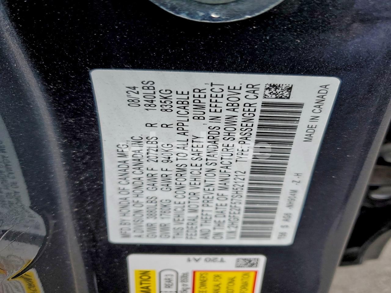 Photo 12 of 2025 HONDA CIVIC SPORT (VIN 2HGFE2F57SH521212)