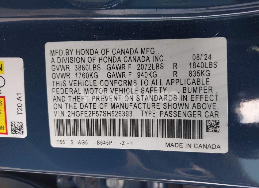 Photo 9 of 2025 Honda Civic SPORT (VIN 2HGFE2F57SH526393)