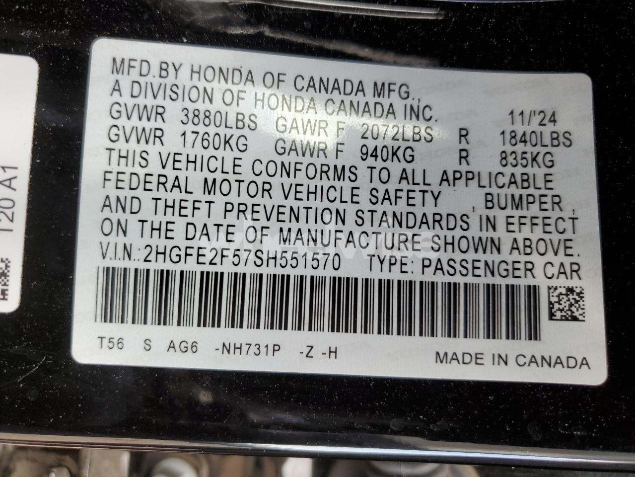 Photo 12 of 2025 HONDA CIVIC SPORT (VIN 2HGFE2F57SH551570)