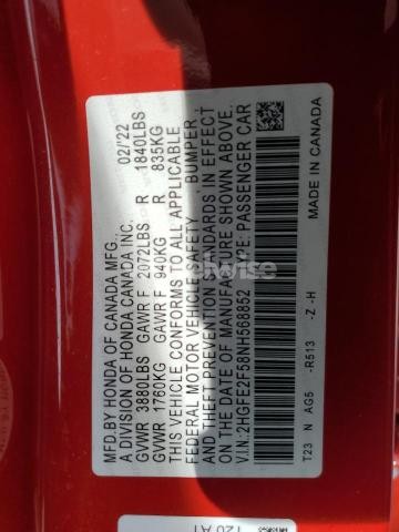 Photo 7 of 2022 HONDA CIVIC SPORT (VIN 2HGFE2F58NH568852)