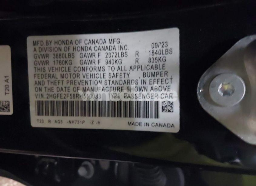 Photo 9 of 2024 Honda Civic SPORT (VIN 2HGFE2F58RH510083)