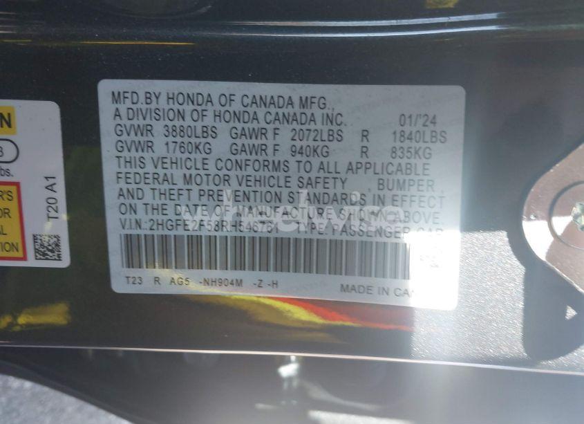 Photo 9 of 2024 Honda Civic SPORT (VIN 2HGFE2F58RH546761)