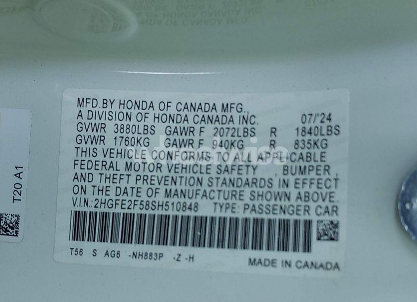 Photo 9 of 2025 Honda Civic SPORT (VIN 2HGFE2F58SH510848)