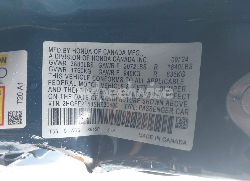 Photo 9 of 2025 Honda Civic SPORT (VIN 2HGFE2F58SH530405)