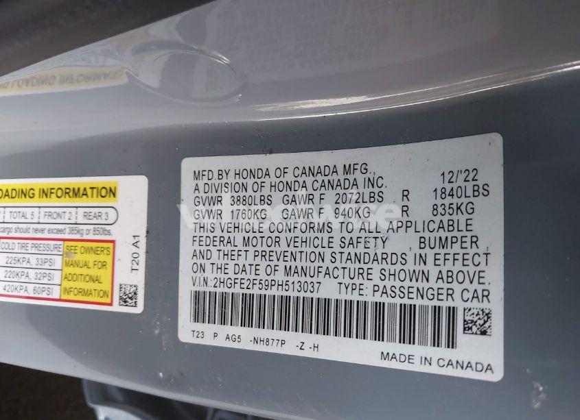 Photo 9 of 2023 Honda Civic SPORT (VIN 2HGFE2F59PH513037)