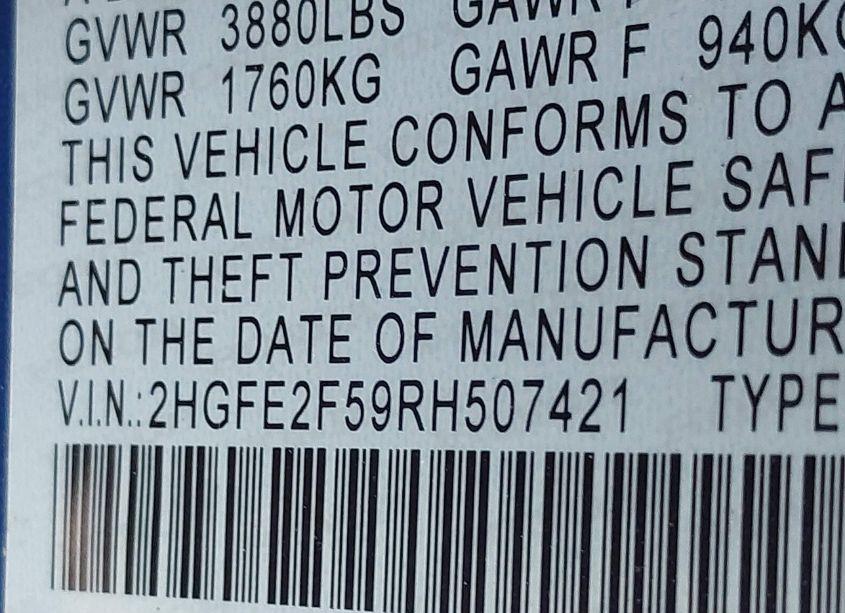 Photo 9 of 2024 Honda Civic SPORT (VIN 2HGFE2F59RH507421)