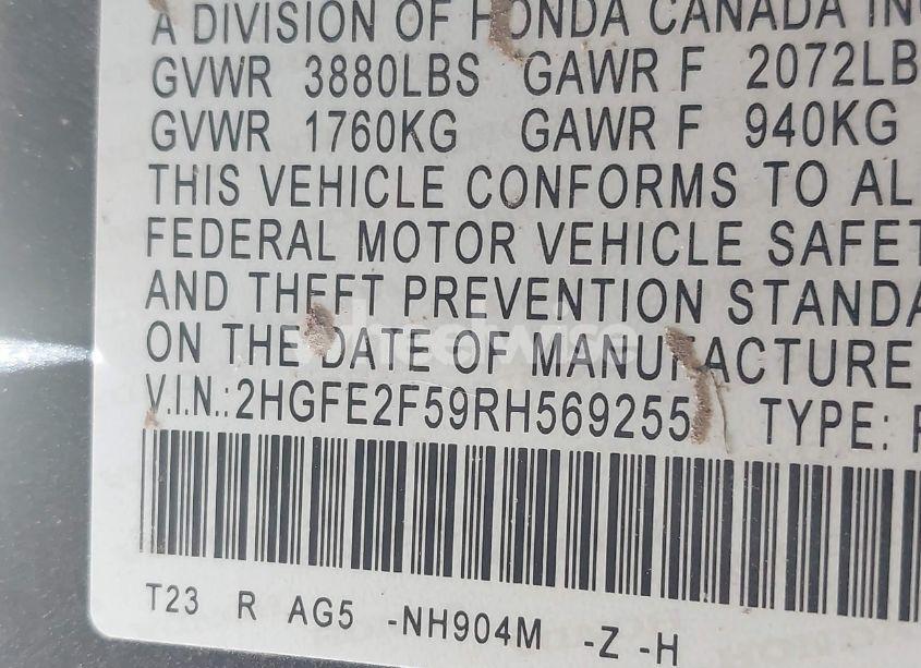 Photo 9 of 2024 Honda Civic SPORT (VIN 2HGFE2F59RH569255)