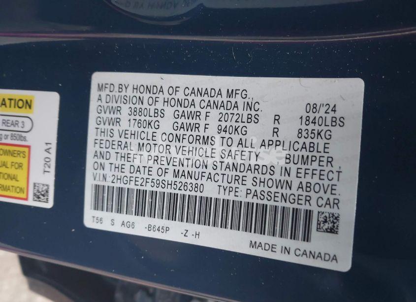 Photo 9 of 2025 Honda Civic SPORT (VIN 2HGFE2F59SH526380)