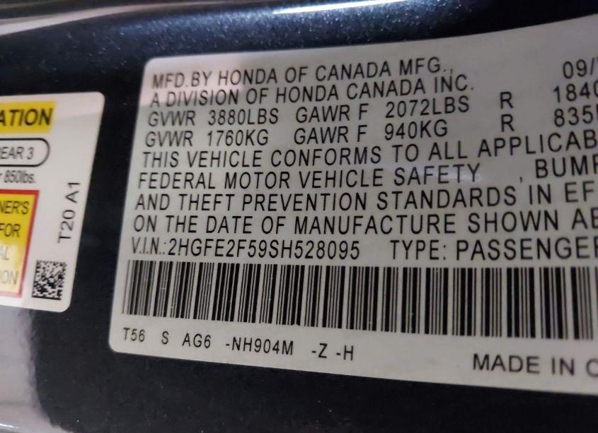 Photo 9 of 2025 Honda Civic SPORT (VIN 2HGFE2F59SH528095)