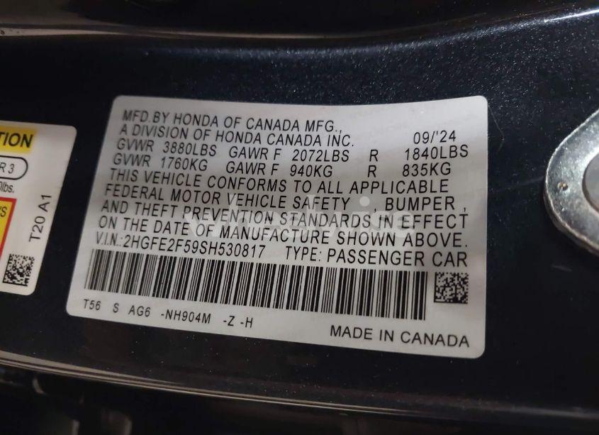 Photo 9 of 2025 Honda Civic SPORT (VIN 2HGFE2F59SH530817)