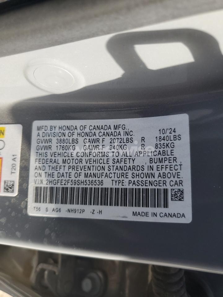 Photo 12 of 2025 HONDA CIVIC SPORT (VIN 2HGFE2F59SH536536)