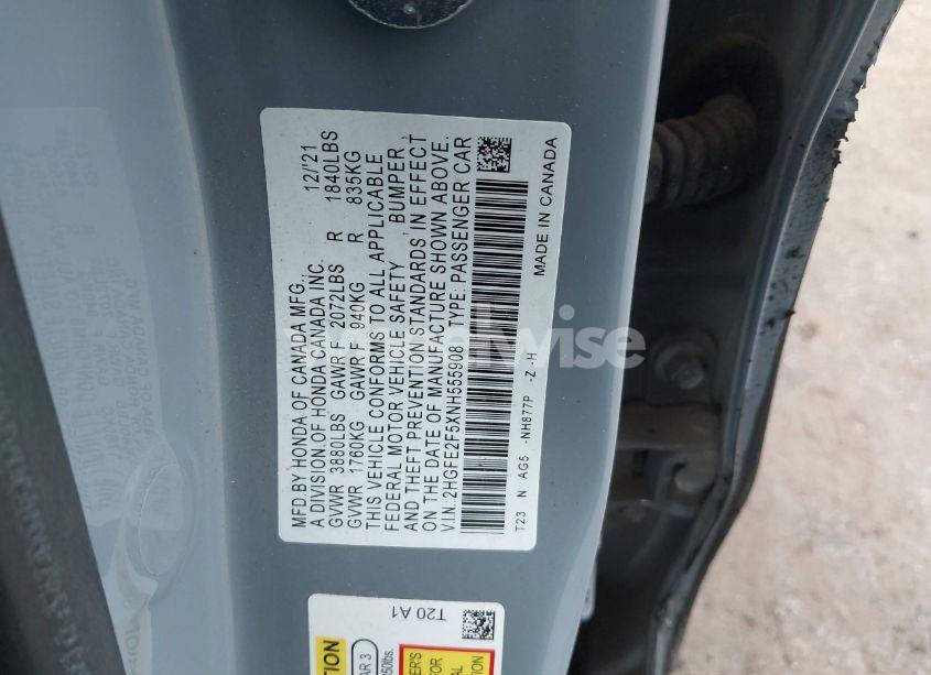 Photo 9 of 2022 Honda Civic SPORT (VIN 2HGFE2F5XNH555908)