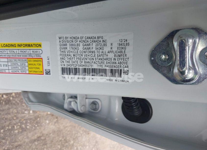 Photo 9 of 2025 Honda Civic SPORT (VIN 2HGFE2F5XSH553751)