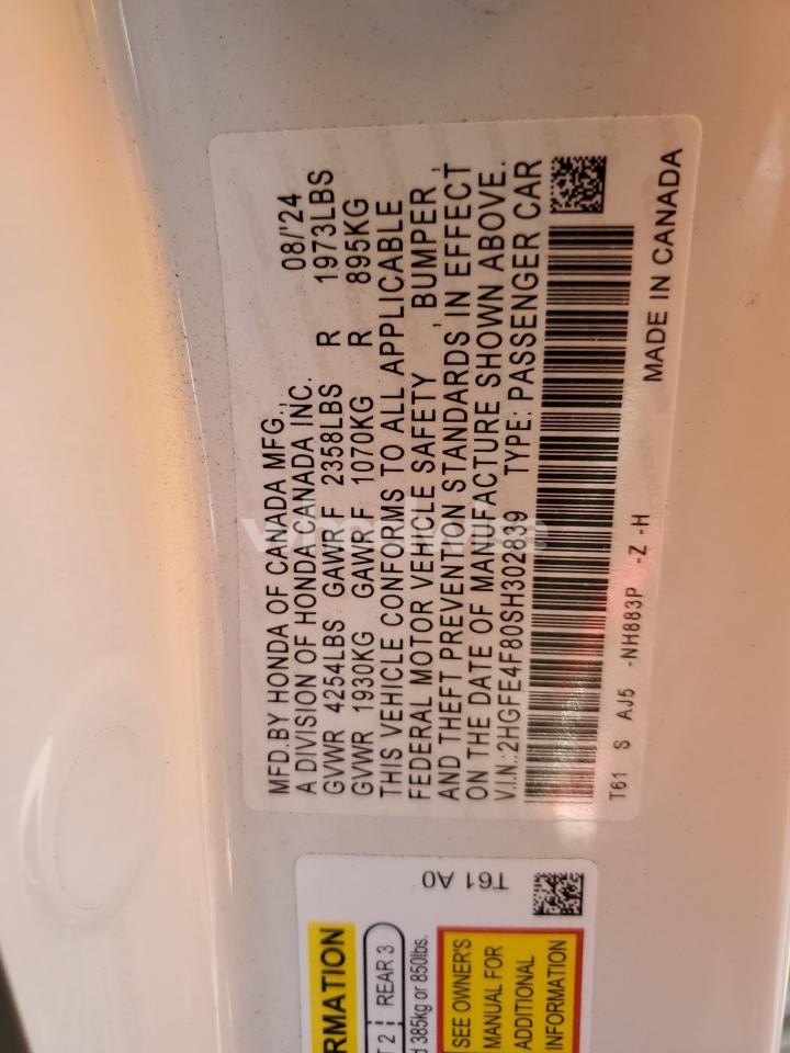 Photo 13 of 2025 HONDA CIVIC SPORT (VIN 2HGFE4F80SH302839)