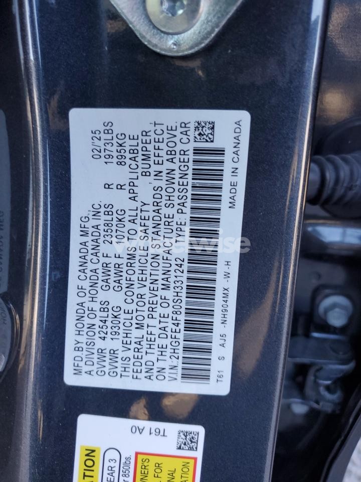 Photo 12 of 2025 HONDA CIVIC SPORT (VIN 2HGFE4F80SH331242)