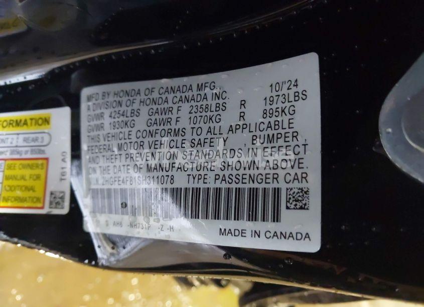 Photo 9 of 2025 Honda Civic HYBRID SPORT/SPORT TOURING (VIN 2HGFE4F81SH311078)