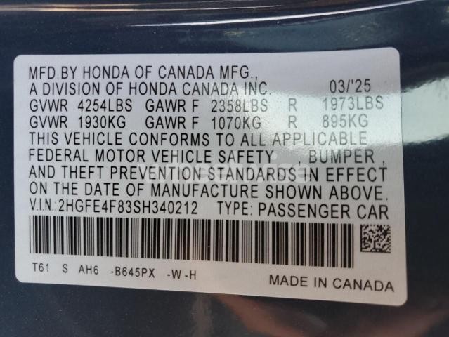 2025 HONDA CIVIC SPORT (VIN 2HGFE4F83SH340212) main photo