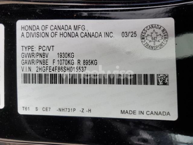 Photo 2 of 2025 HONDA CIVIC SPORT (VIN 2HGFE4F86SH015537)