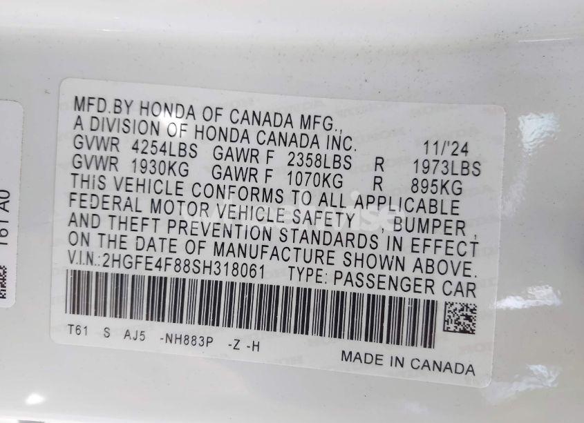 Photo 9 of 2025 Honda Civic HYBRID SPORT/SPORT TOURING (VIN 2HGFE4F88SH318061)