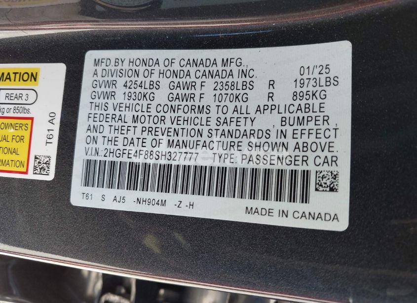 Photo 9 of 2025 Honda Civic HYBRID (VIN 2HGFE4F88SH327777)