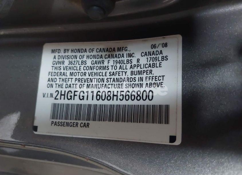 Photo 9 of 2008 Honda Civic LX (VIN 2HGFG11608H566800)