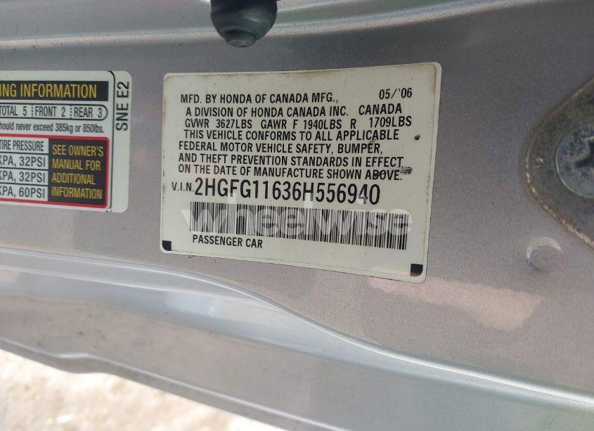 Photo 9 of 2006 Honda Civic LX (VIN 2HGFG11636H556940)