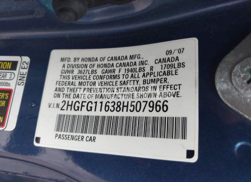 Photo 9 of 2008 Honda Civic LX (VIN 2HGFG11638H507966)