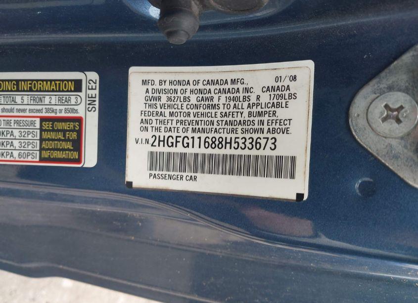 Photo 9 of 2008 Honda Civic LX (VIN 2HGFG11688H533673)