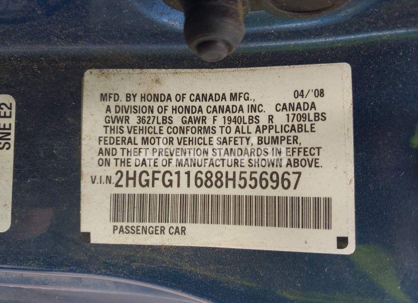 Photo 9 of 2008 Honda Civic LX (VIN 2HGFG11688H556967)
