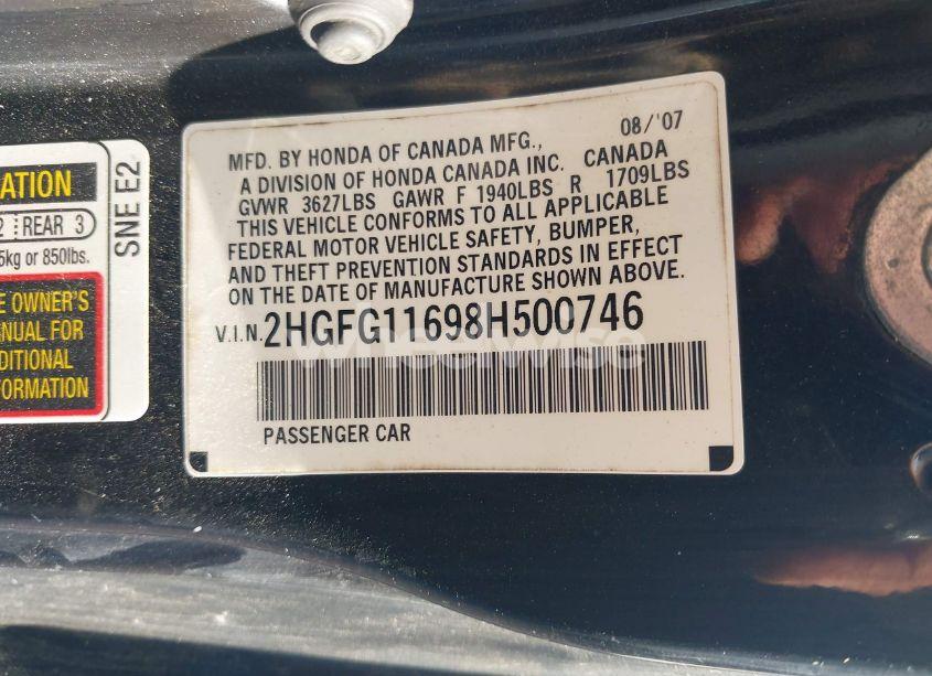 Photo 9 of 2008 Honda Civic LX (VIN 2HGFG11698H500746)