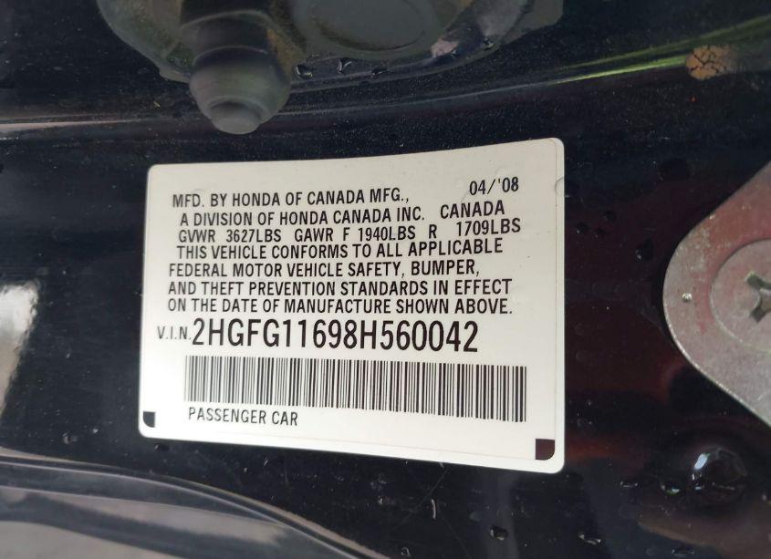 Photo 9 of 2008 Honda Civic LX (VIN 2HGFG11698H560042)