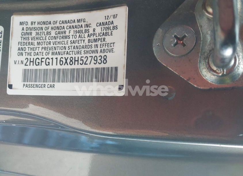 Photo 9 of 2008 Honda Civic LX (VIN 2HGFG116X8H527938)