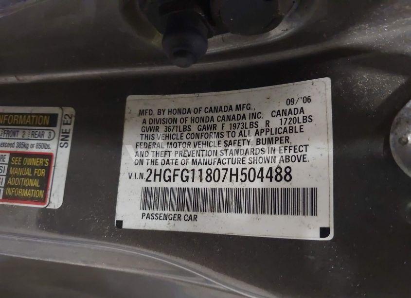Photo 9 of 2007 Honda Civic EX (VIN 2HGFG11807H504488)
