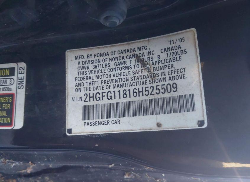 Photo 9 of 2006 Honda Civic EX (VIN 2HGFG11816H525509)