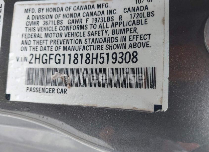 Photo 9 of 2008 Honda Civic EX (VIN 2HGFG11818H519308)