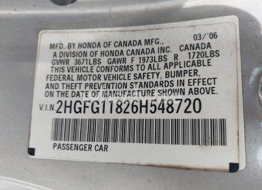Photo 9 of 2006 Honda Civic EX (VIN 2HGFG11826H548720)