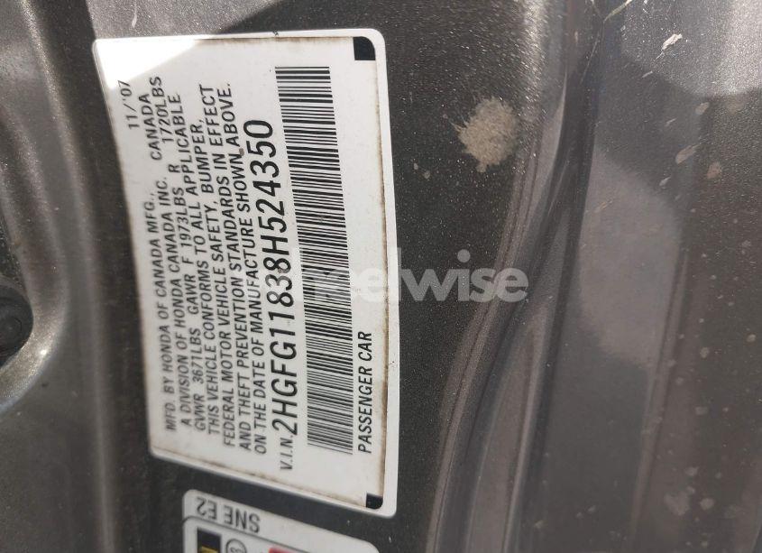 Photo 9 of 2008 Honda Civic EX (VIN 2HGFG11838H524350)