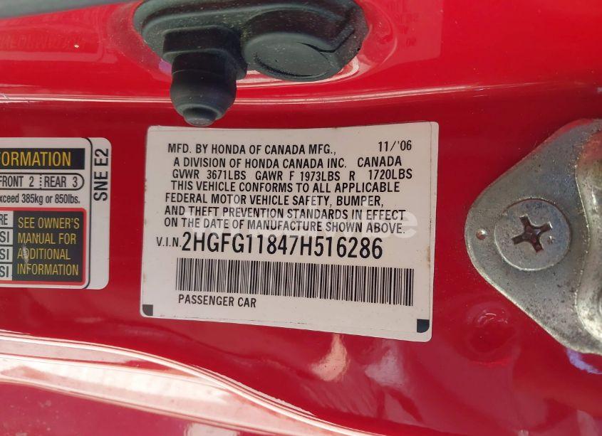 Photo 9 of 2007 Honda Civic EX (VIN 2HGFG11847H516286)