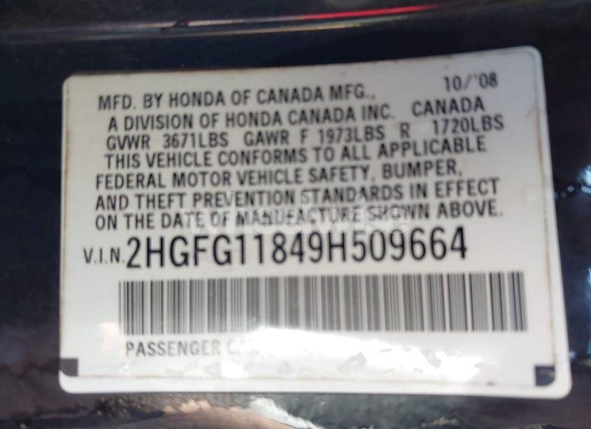 Photo 9 of 2009 Honda Civic EX (VIN 2HGFG11849H509664)