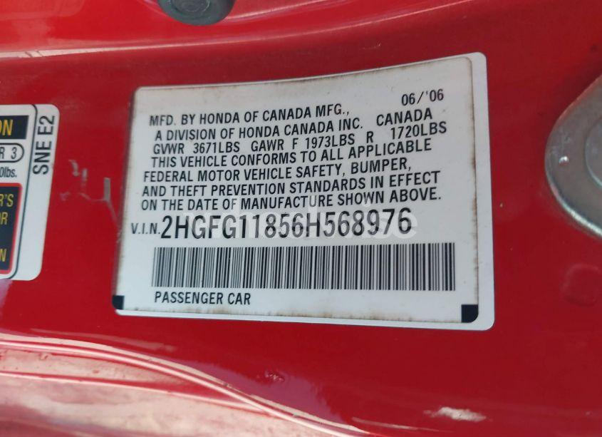 Photo 9 of 2006 Honda Civic EX (VIN 2HGFG11856H568976)