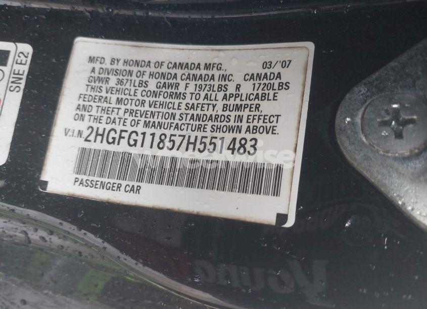 Photo 9 of 2007 Honda Civic EX (VIN 2HGFG11857H551483)