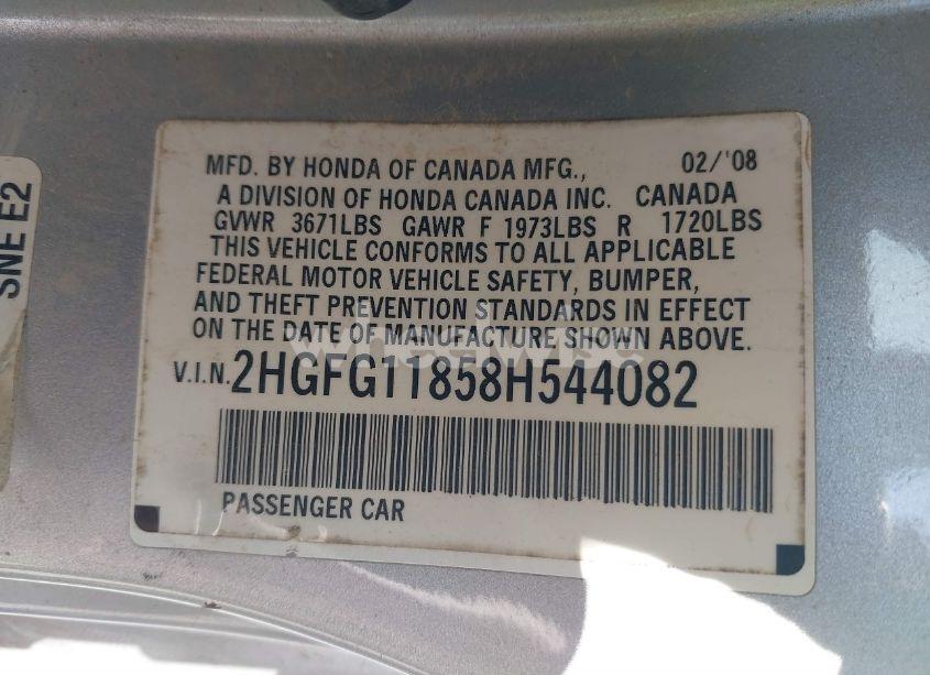 Photo 9 of 2008 Honda Civic EX (VIN 2HGFG11858H544082)