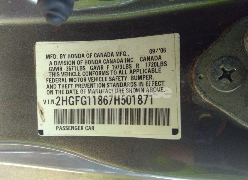 Photo 9 of 2007 Honda Civic EX (VIN 2HGFG11867H501871)