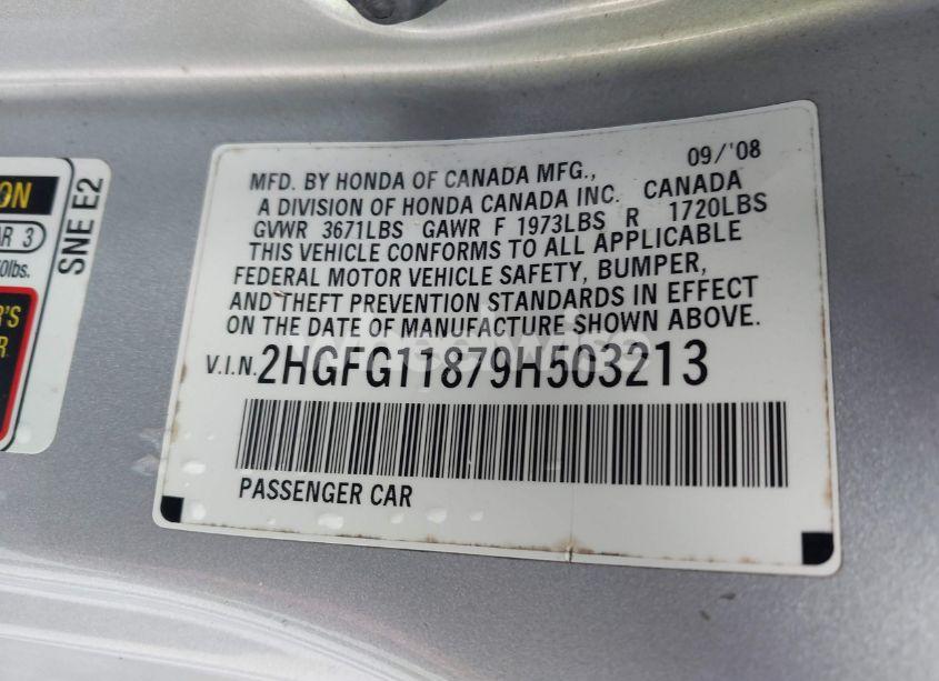 Photo 9 of 2009 Honda Civic EX (VIN 2HGFG11879H503213)