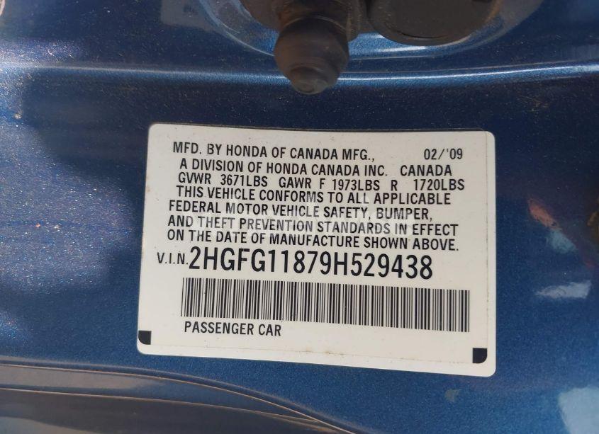 Photo 9 of 2009 Honda Civic EX (VIN 2HGFG11879H529438)